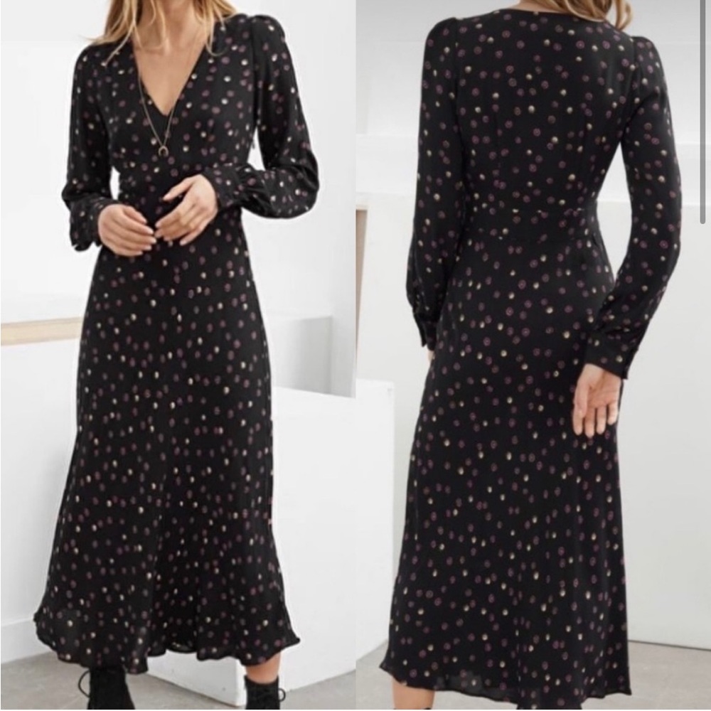 NWT & Other Stories Floral V Cut Midi Dress Cottagecore Prairie Ditsy Floral